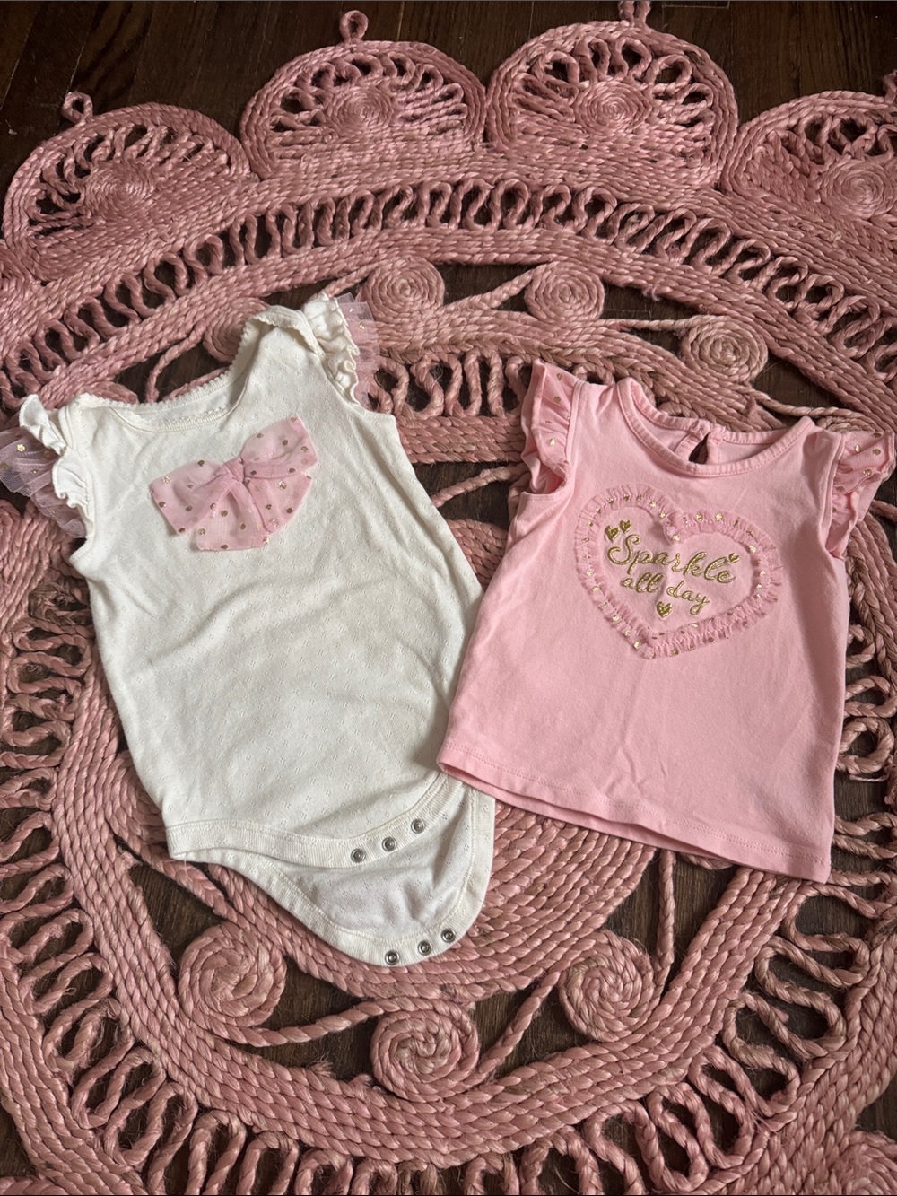 wonder nation White & Pink Baby Girls Shirt and Bodysuit Set